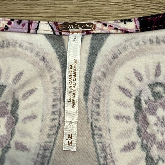 Women's Free People Pick A Place Bodysuit SZ Medium Purple Multi Print Lace Up - Picture 8 of 12